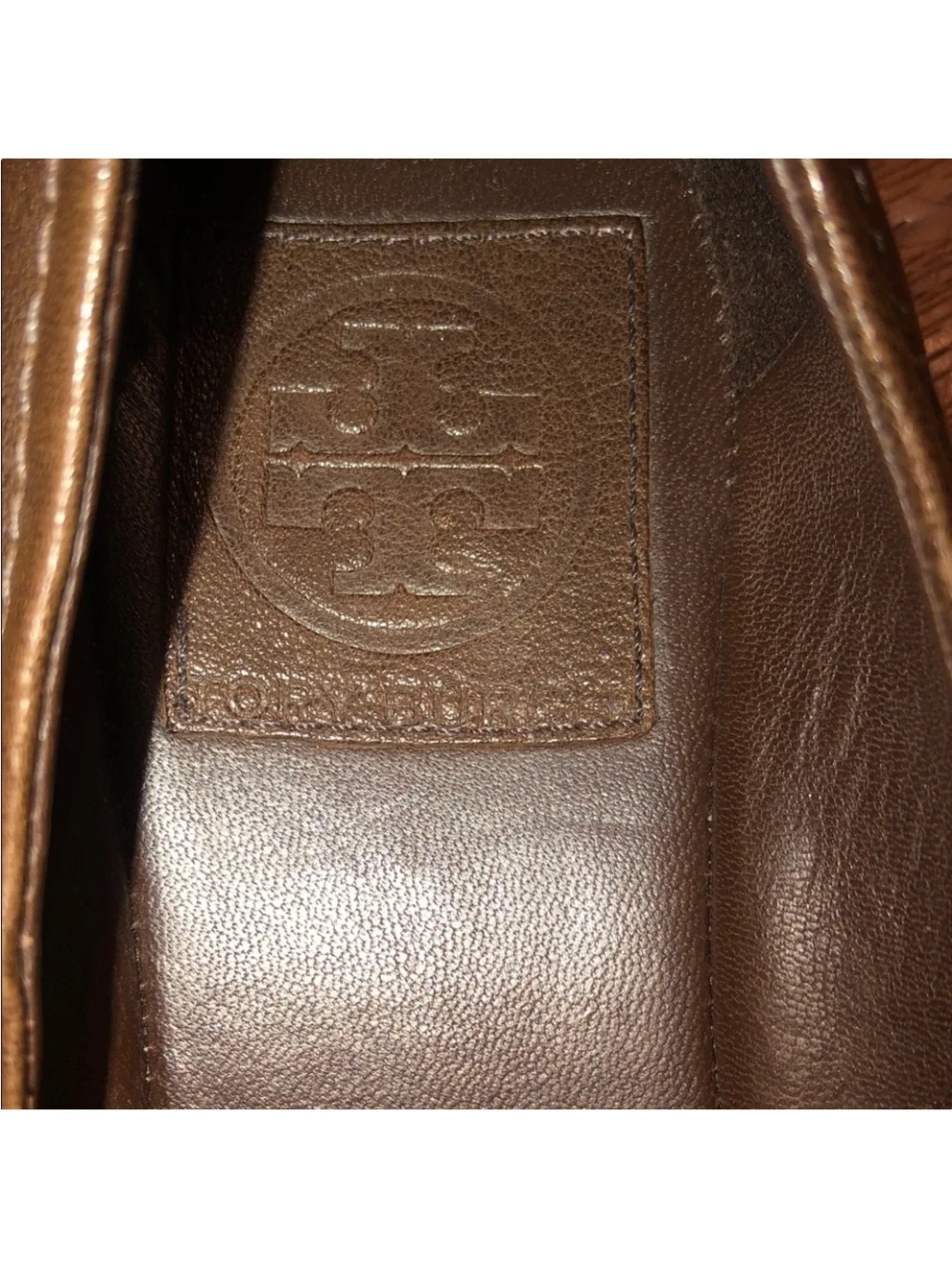 Tory Burch Brown Leather Ballet Flats with Gold Buckle Accent